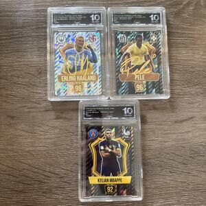 Graded 10 - Erling Haaland, Pele & Kylian Mbappe 2024 Soccer Trading Cards